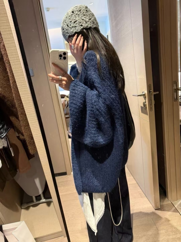 羊駝絨燈籠袖大開衫毛衣外套