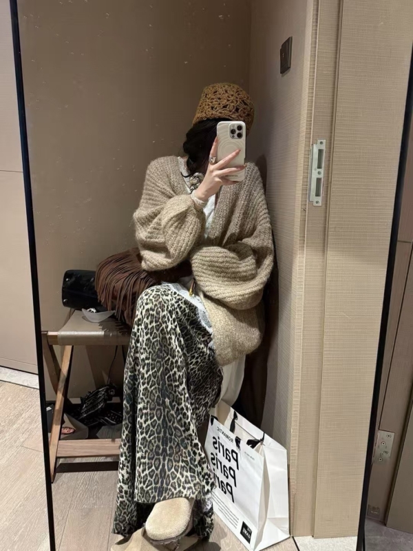 羊駝絨燈籠袖大開衫毛衣外套