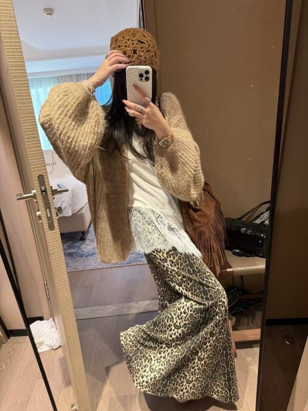 羊駝絨燈籠袖大開衫毛衣外套