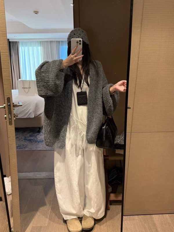 羊駝絨燈籠袖大開衫毛衣外套