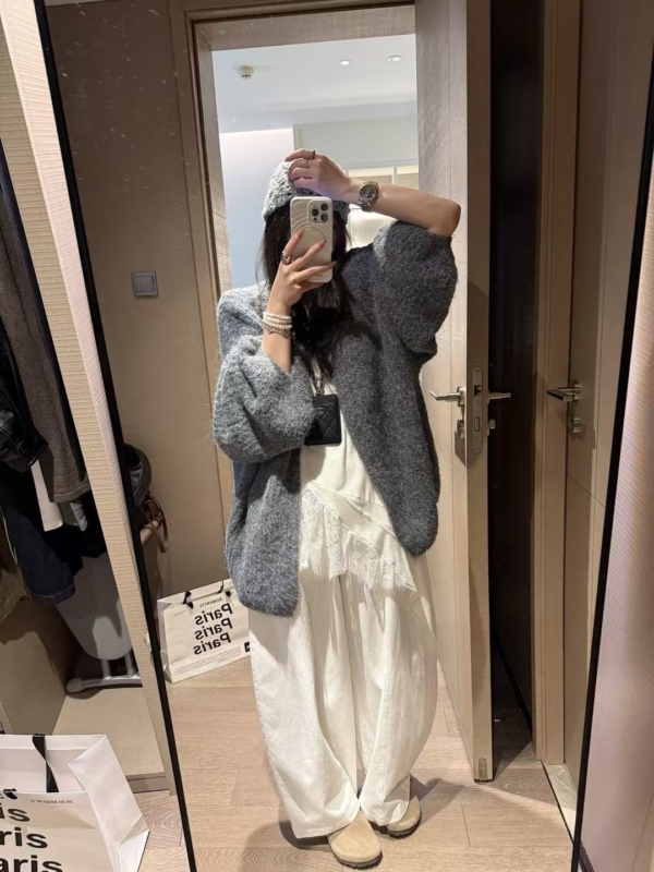 羊駝絨燈籠袖大開衫毛衣外套