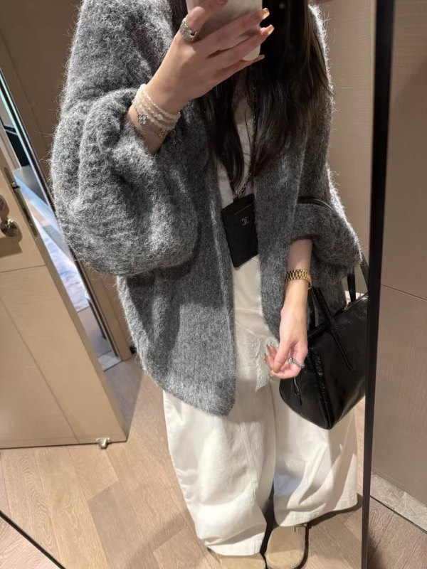 羊駝絨燈籠袖大開衫毛衣外套