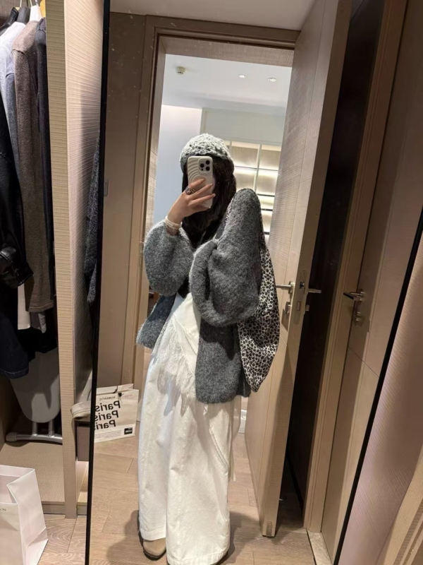 羊駝絨燈籠袖大開衫毛衣外套