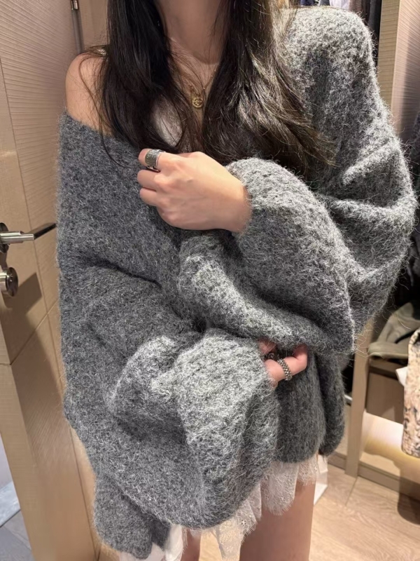 羊駝絨燈籠袖大開衫毛衣外套