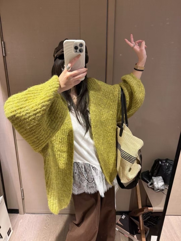 羊駝絨燈籠袖大開衫毛衣外套