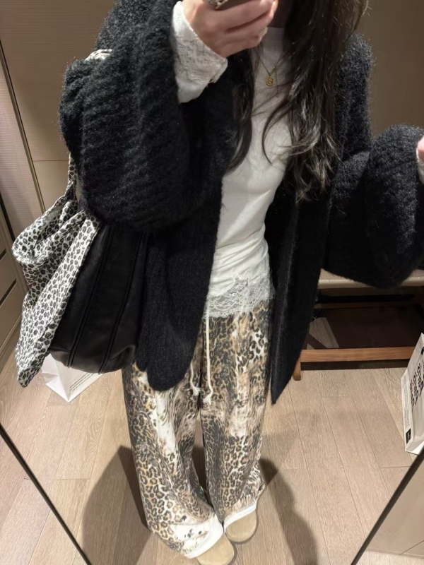 羊駝絨燈籠袖大開衫毛衣外套