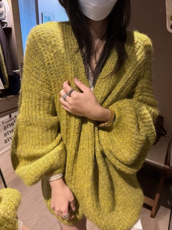 羊駝絨燈籠袖大開衫毛衣外套