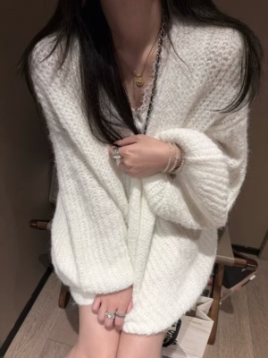 羊駝絨燈籠袖大開衫毛衣外套