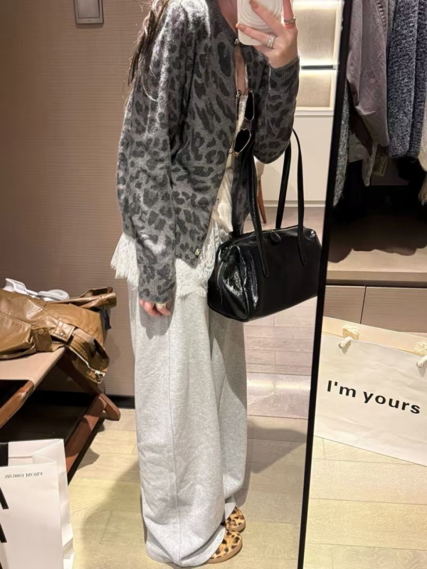 羊毛金扣豹紋針織開衫外套