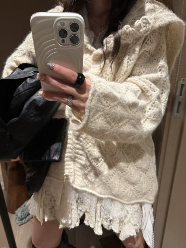 海軍領勾花寬鬆大開衫