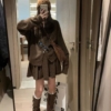 羊駝拉鍊毛衣短裙套裝