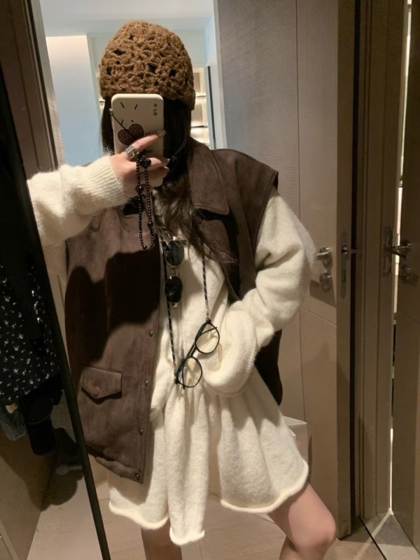 羊駝拉鍊毛衣短裙套裝