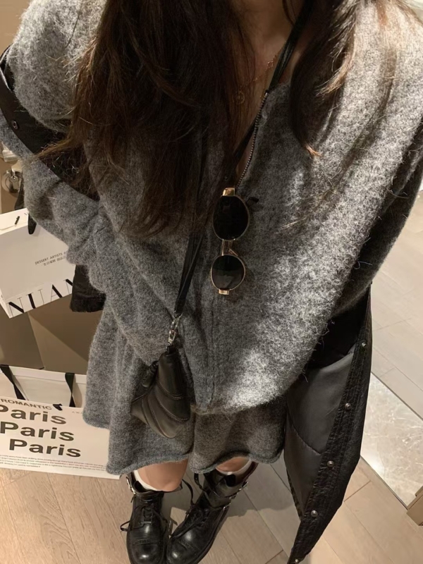 羊駝拉鍊毛衣短裙套裝