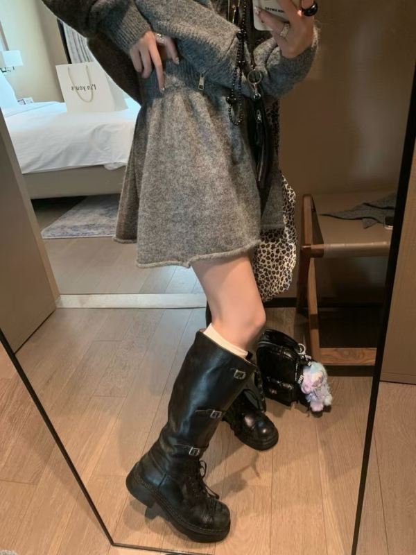 羊駝拉鍊毛衣短裙套裝