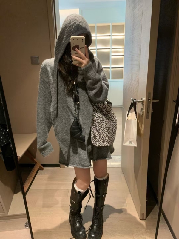 羊駝拉鍊毛衣短裙套裝