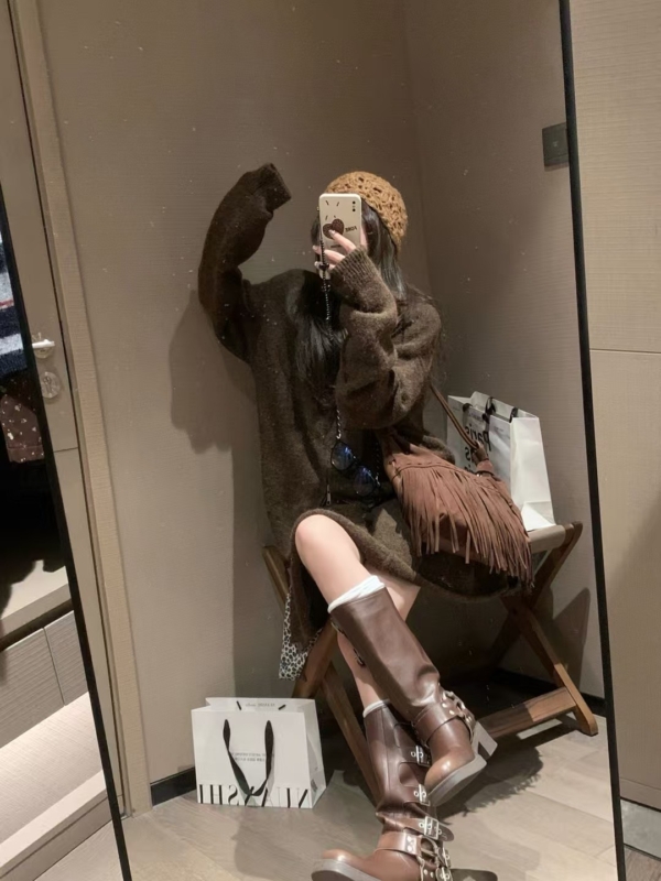 羊駝拉鍊毛衣短裙套裝