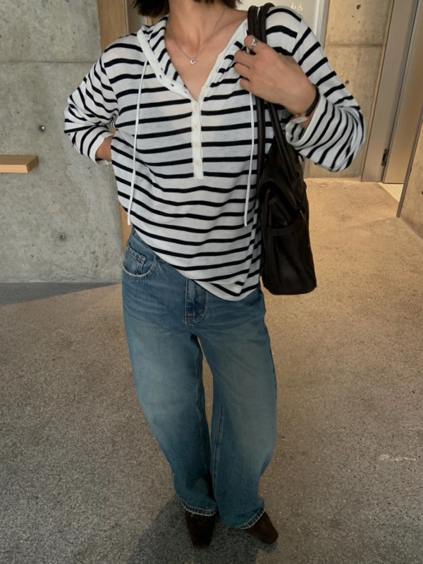 羊毛條紋連帽針織上衣