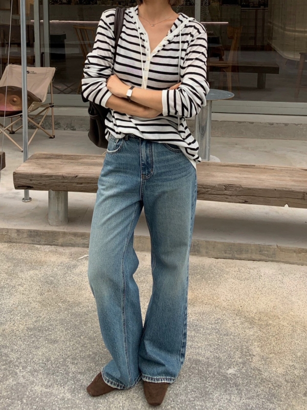 羊毛條紋連帽針織上衣