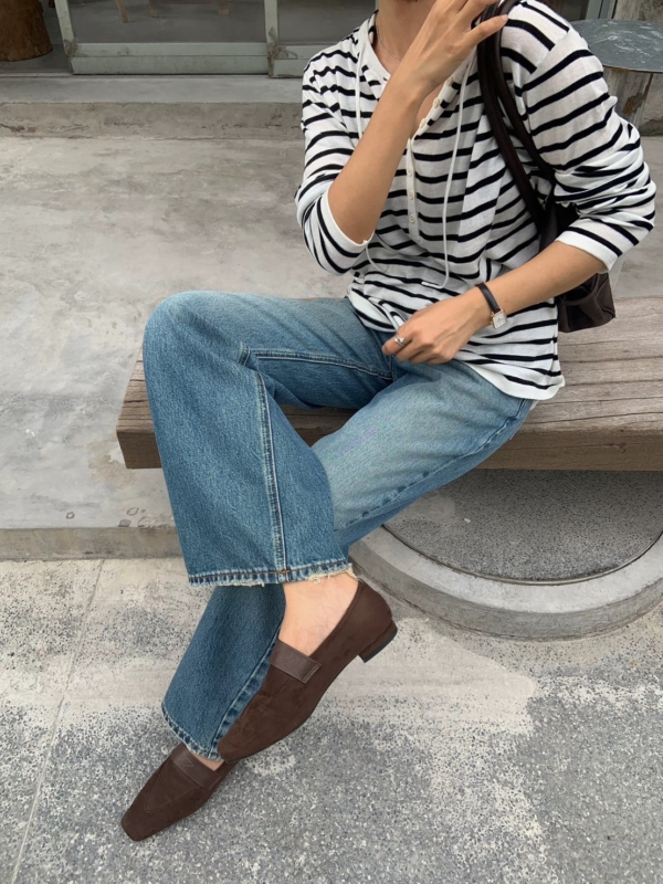 羊毛條紋連帽針織上衣