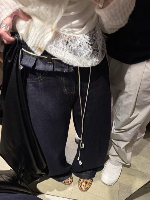 秋款梨型沙漏型花邊原色牛仔長褲