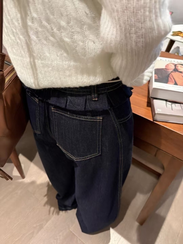 秋款梨型沙漏型花邊原色牛仔長褲