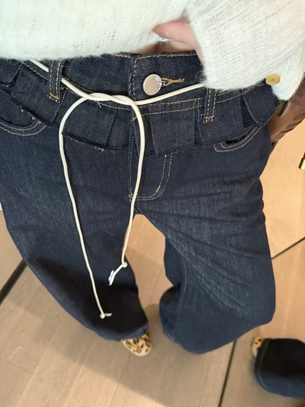 秋款梨型沙漏型花邊原色牛仔長褲