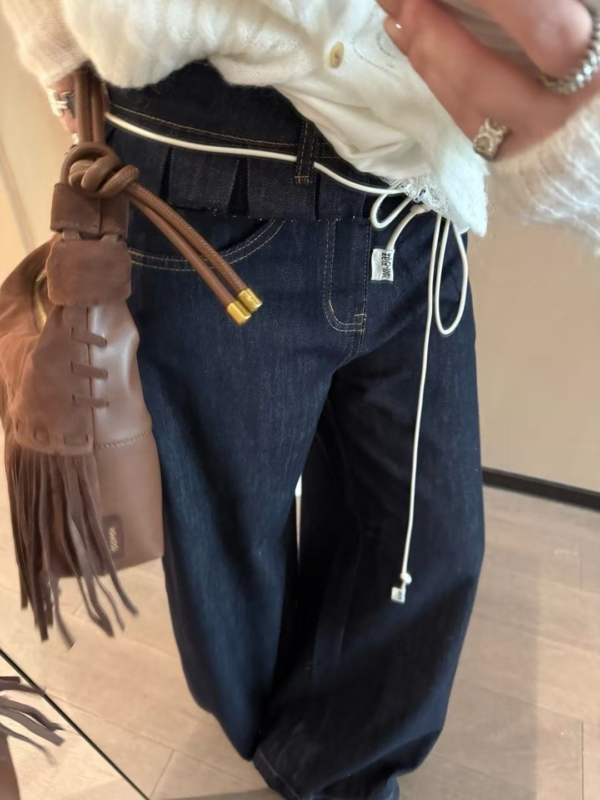 秋款梨型沙漏型花邊原色牛仔長褲