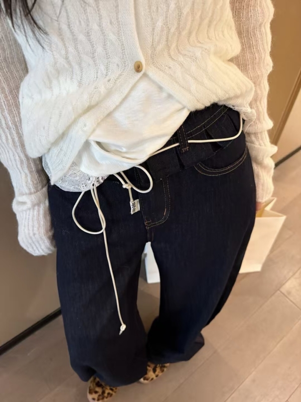 秋款梨型沙漏型花邊原色牛仔長褲