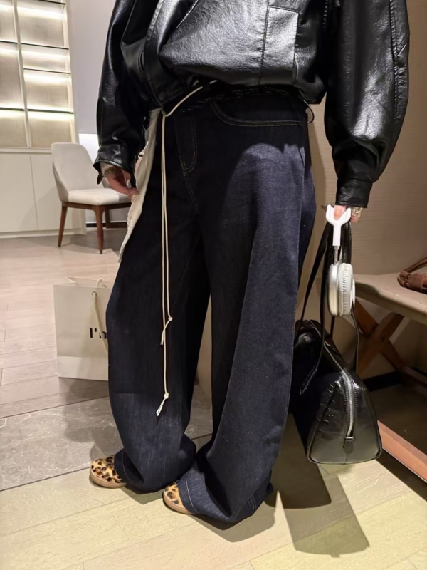 秋款梨型沙漏型花邊原色牛仔長褲