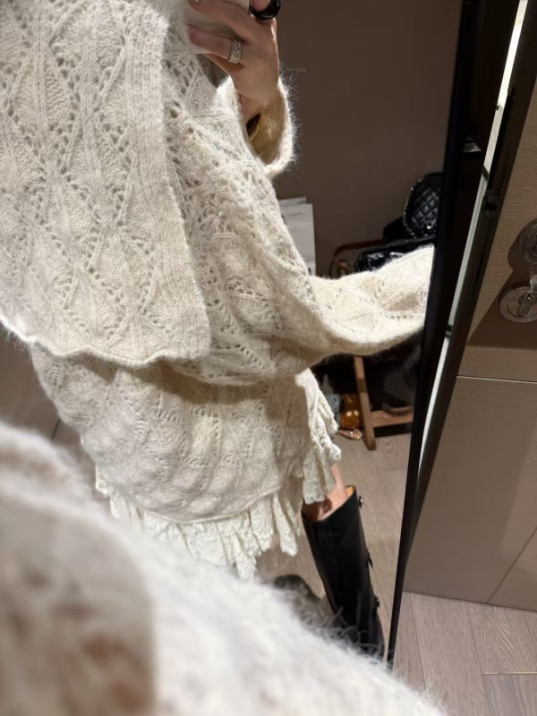 海軍領勾花寬鬆大開衫