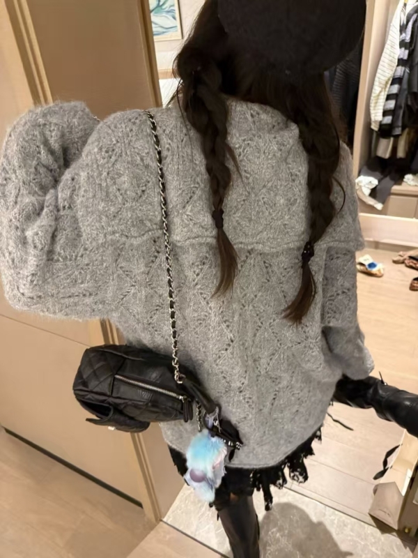 海軍領勾花寬鬆大開衫