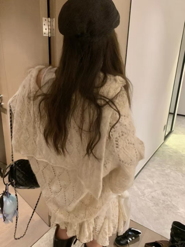 海軍領勾花寬鬆大開衫