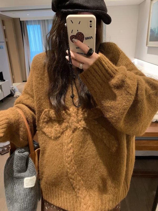 寬鬆蓬鬆蝴蝶結毛衣