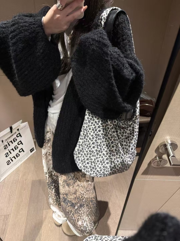 羊駝絨燈籠袖大開衫毛衣外套