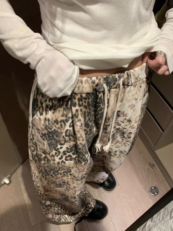 毛圈鬆緊腰休閒迷彩豹紋衛長褲