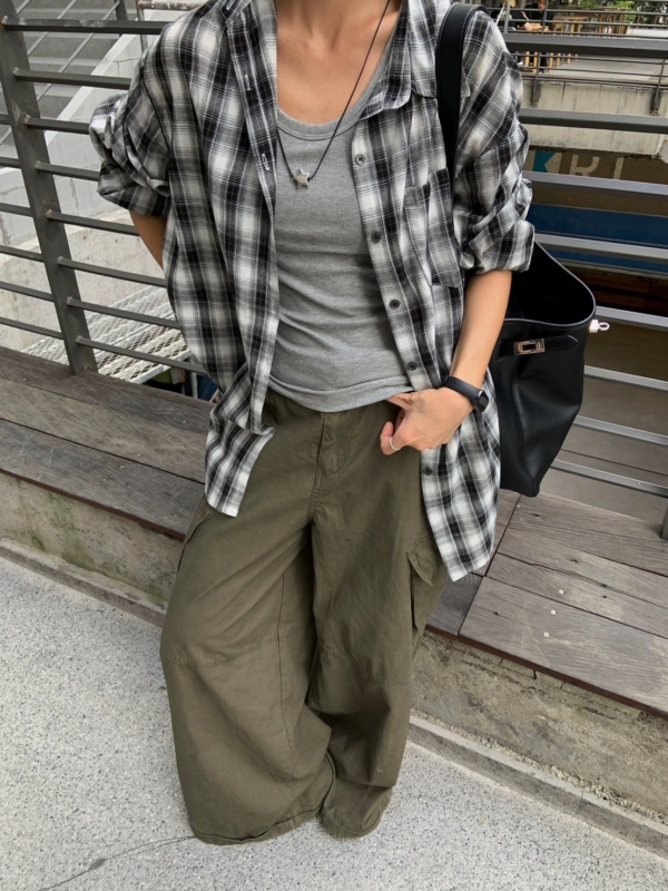 復古格子襯衫百搭長袖襯衫