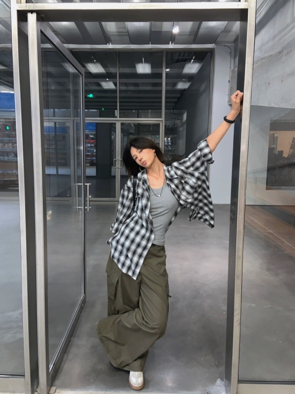 復古格子襯衫百搭長袖襯衫