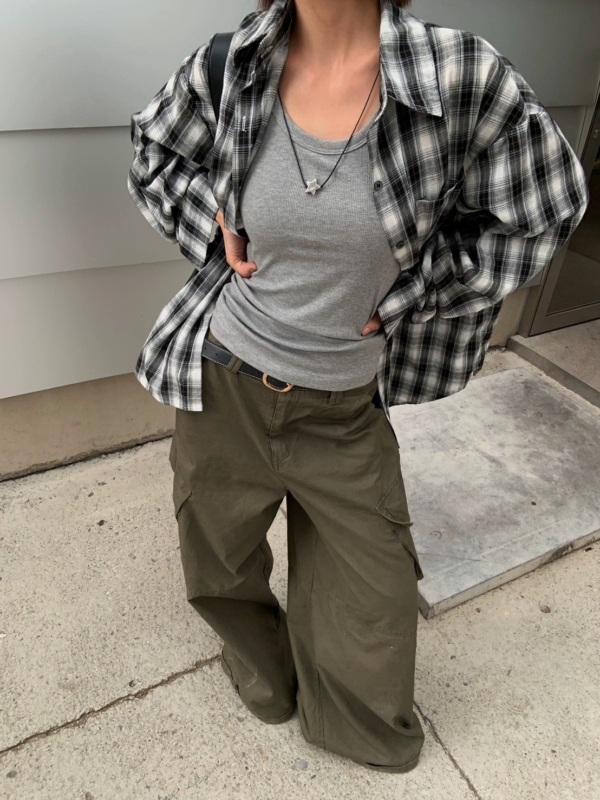 復古格子襯衫百搭長袖襯衫