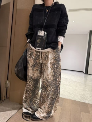 毛圈鬆緊腰休閒迷彩豹紋衛長褲