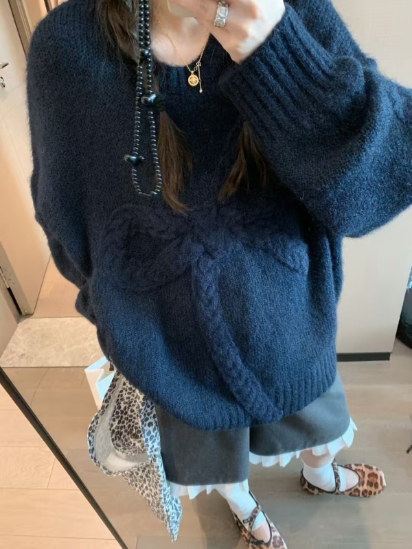 寬鬆蓬鬆蝴蝶結毛衣