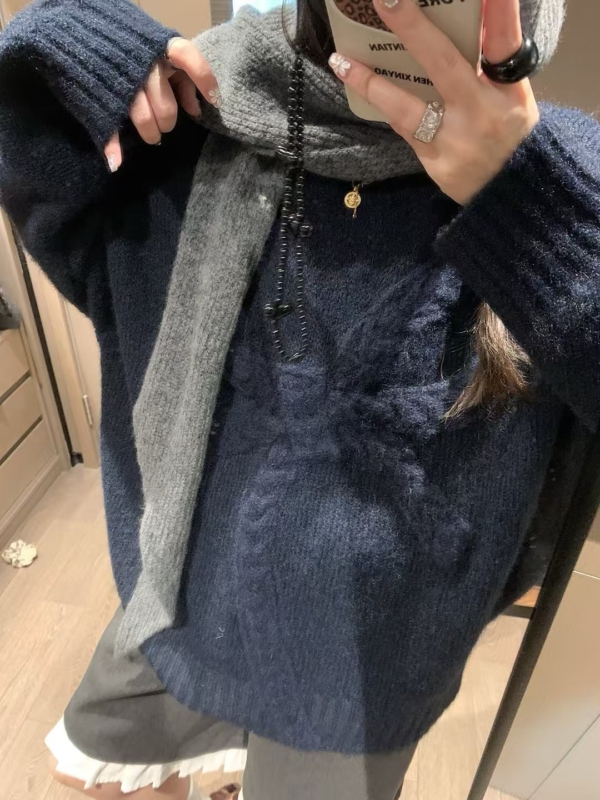 寬鬆蓬鬆蝴蝶結毛衣
