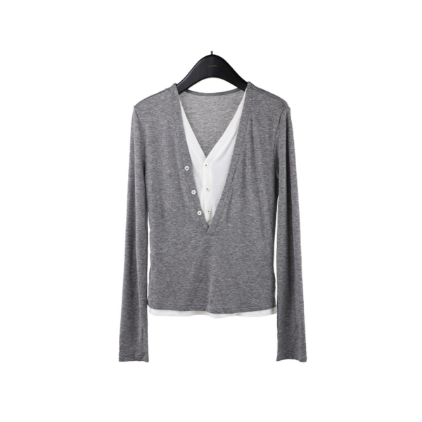 天絲羊毛假兩件長袖針織上衣