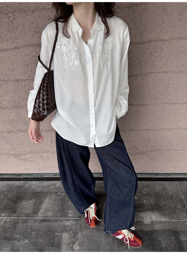 絲領刺繡襯衫天絲上衣