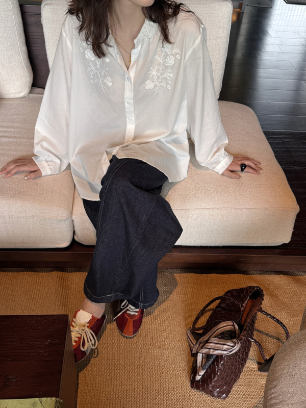 絲領刺繡襯衫天絲上衣