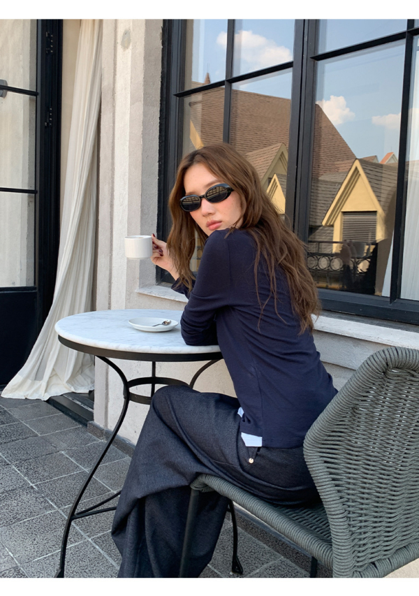 天絲羊毛假兩件長袖針織上衣