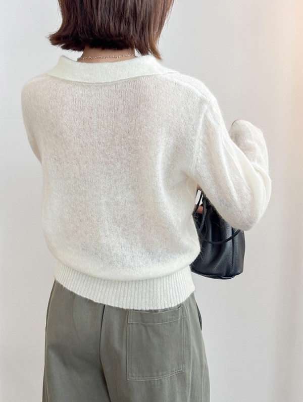 馬海毛羊毛親膚針織翻領上衣