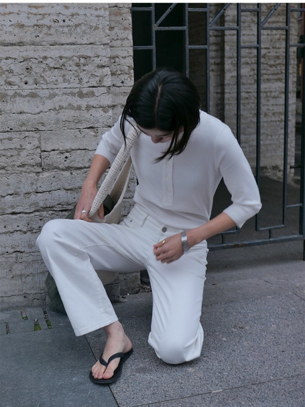 神褲柔軟高腰微喇叭牛仔長褲