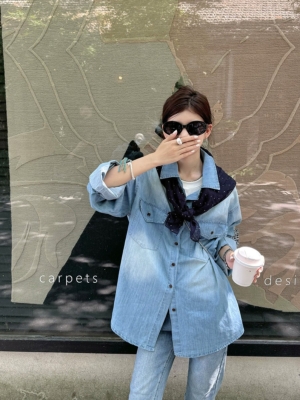 復古水洗牛仔襯衫寬鬆襯衣