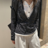 天絲羊毛假兩件長袖針織上衣