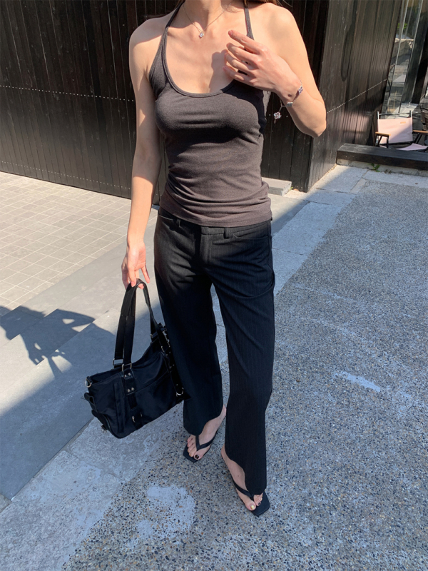 條紋西裝褲直筒九分褲